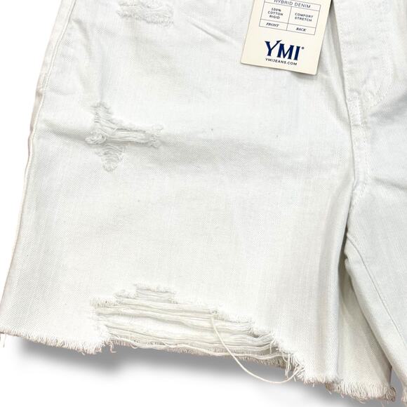 NWT YMI Size 28 (7) High Rise Dream Fit Distressed White Denim Shorts - Picture 4 of 5